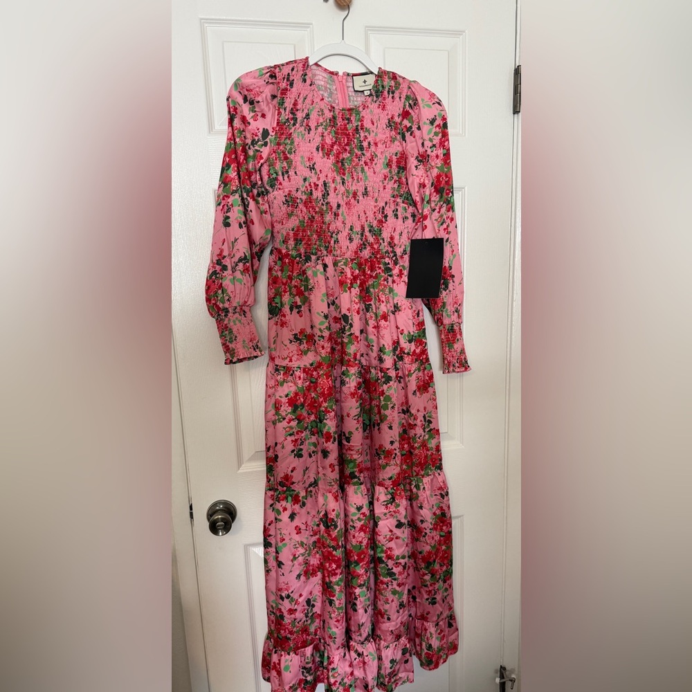 Tuckernuck NEW Pink Peony Meadows Libby Long Sleeve Maxi Dress Size S